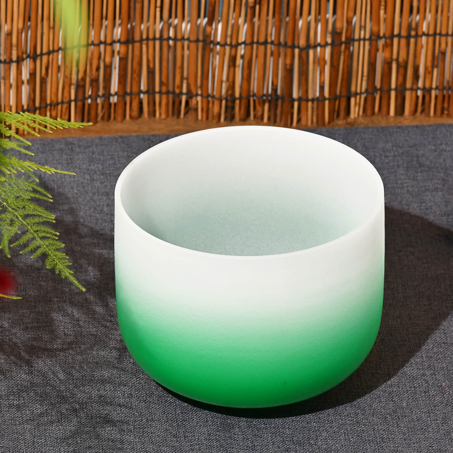 White and green gradient frosted glass Heart Chakra Crystal Singing Bowl for healing