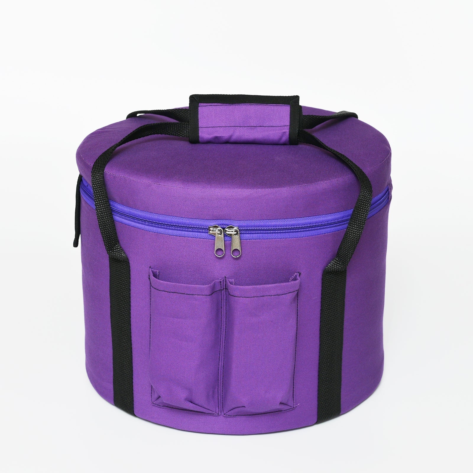 Purple cylindrical carrying case with black straps for Crystal Singing Bowl Ice Blue