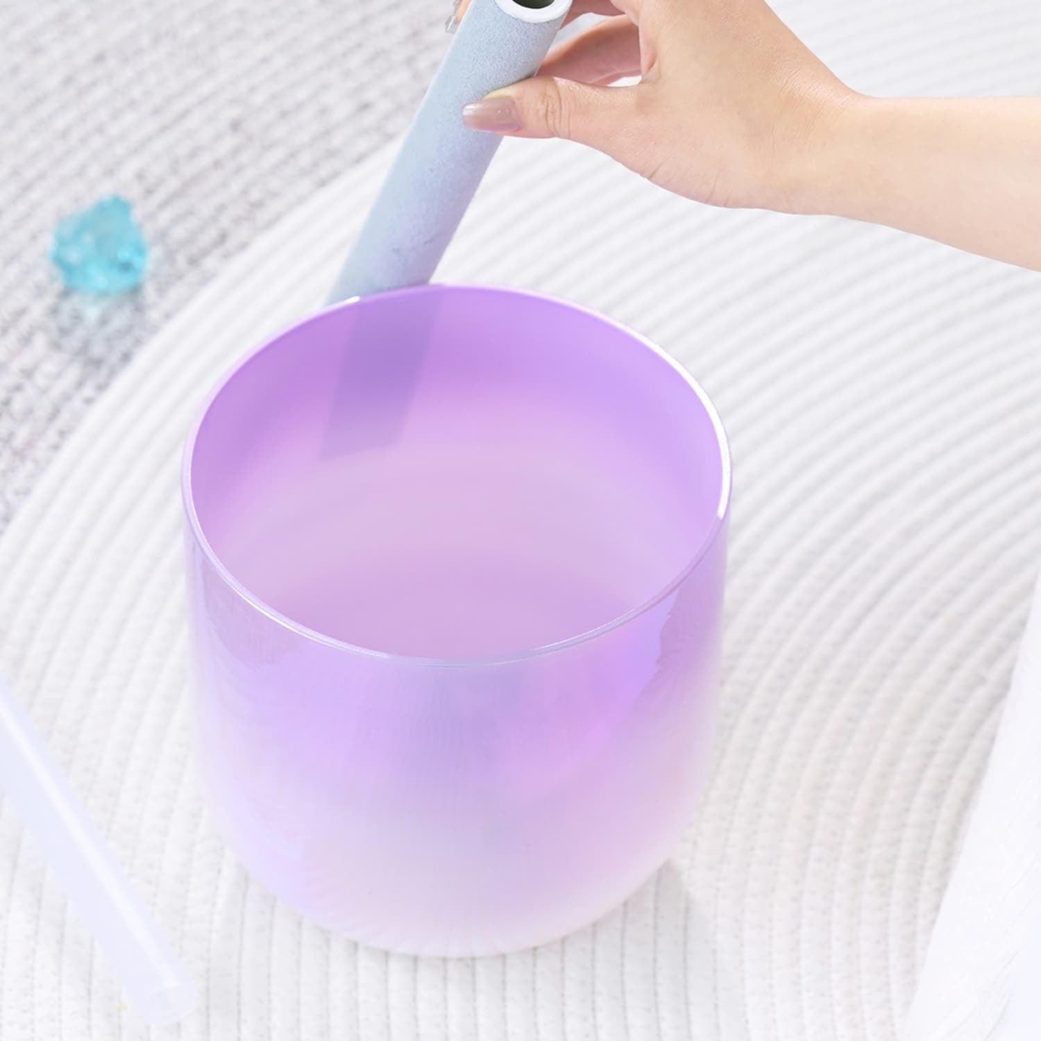 Purple frosted glass drinking vessel with a gradient effect for Crystal Singing Bowl