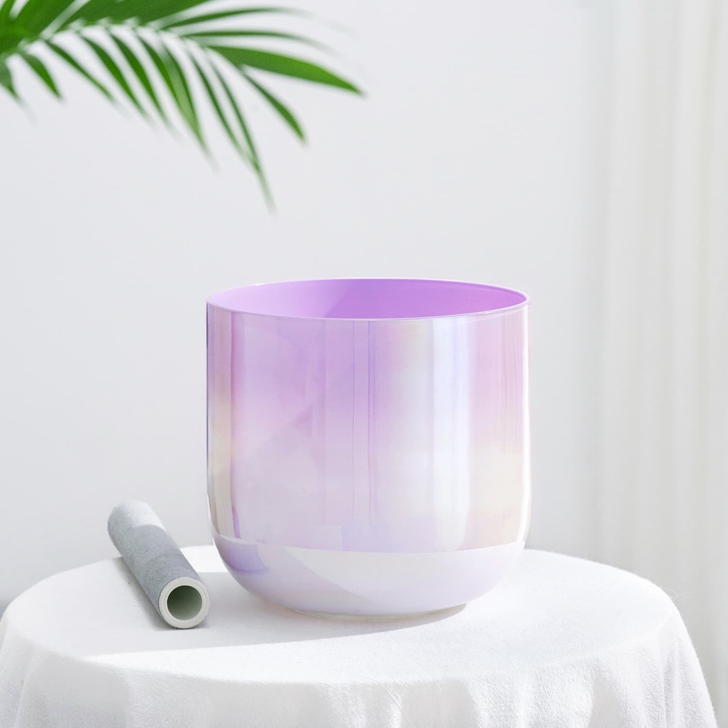 Lavender-tinted Crystal Singing Bowl Purple Nebula with ombré design for sound healing