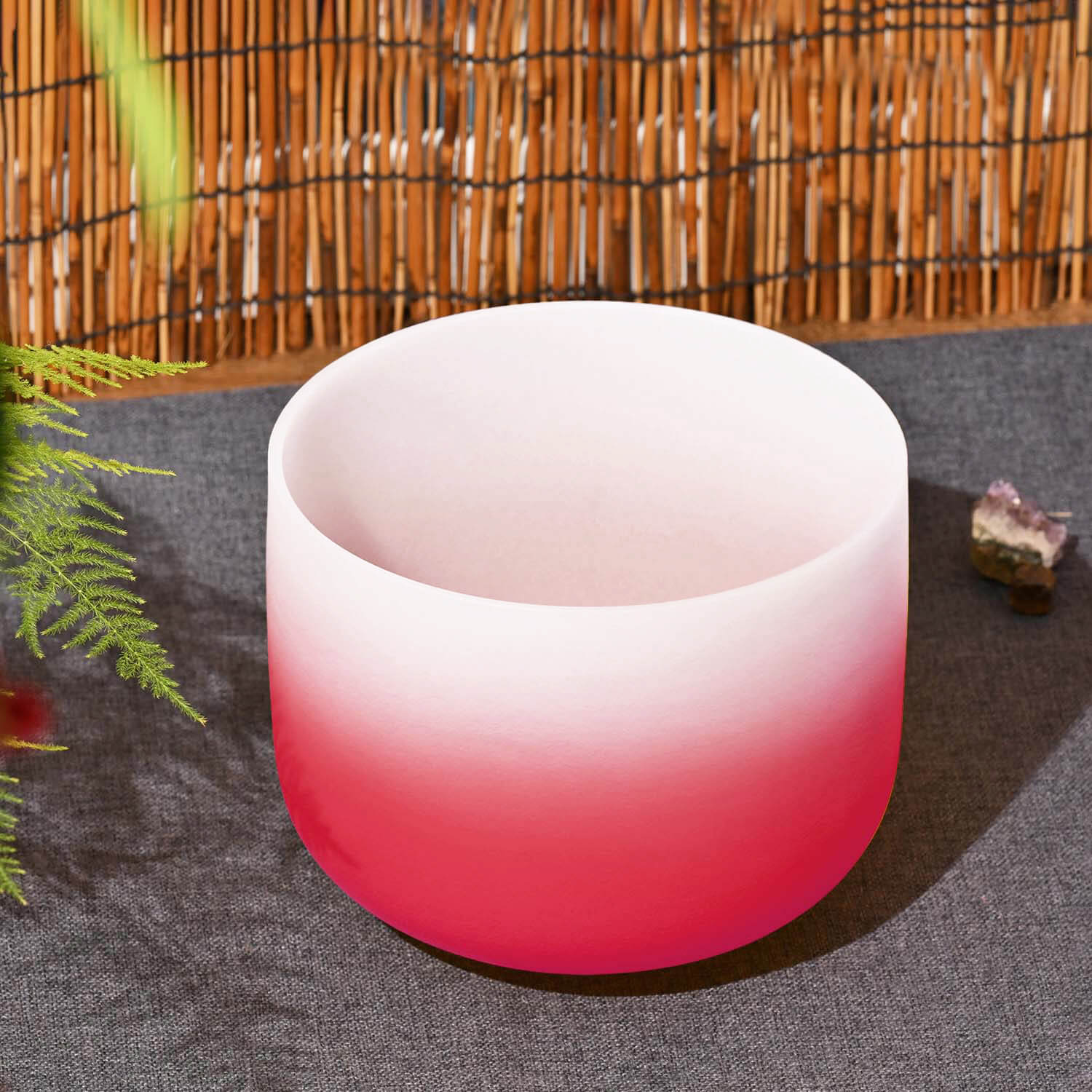 Pink and white ombré crystal singing bowl for Root Chakra meditation and healing