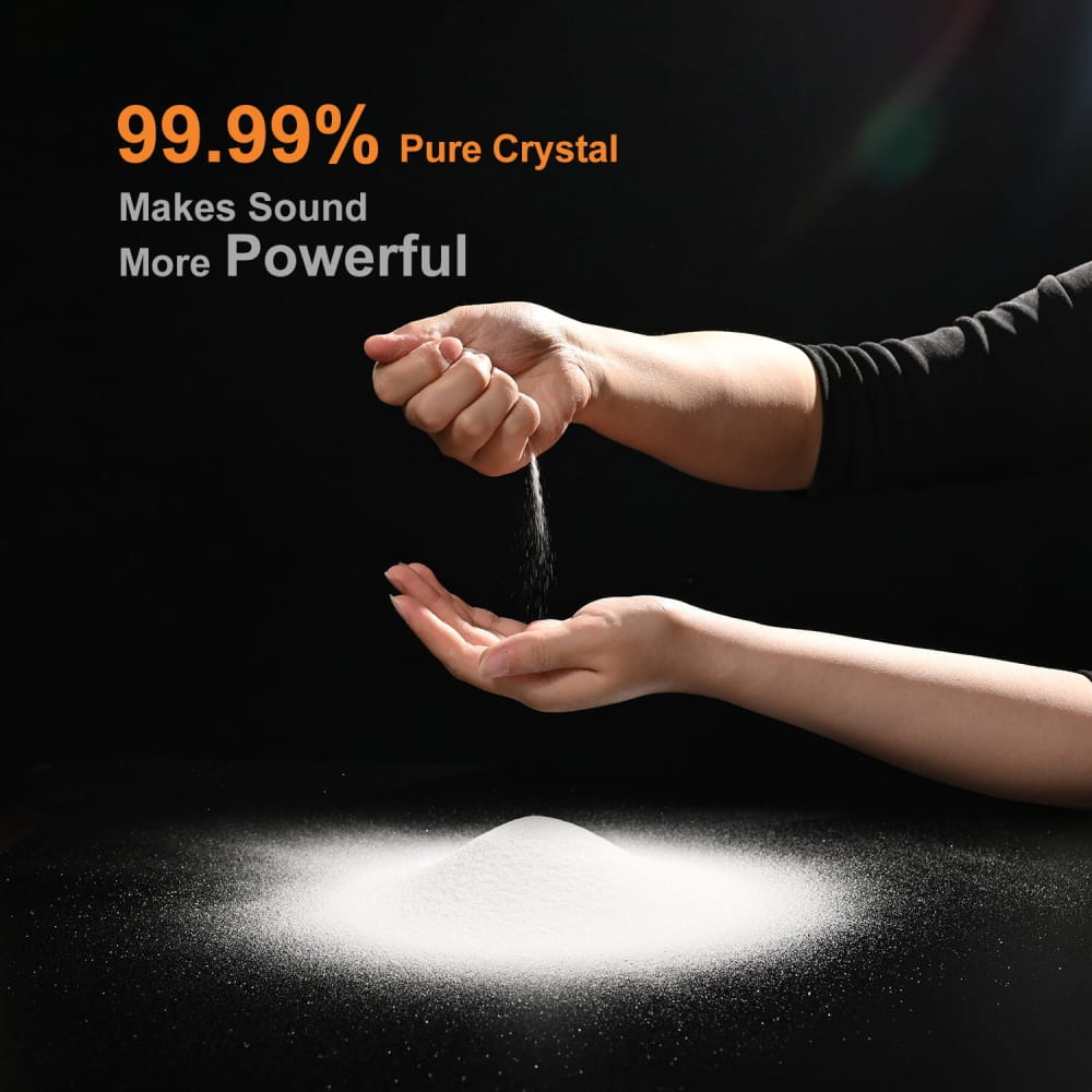 White crystalline powder being poured between hands for healing with Crystal Singing Bowls