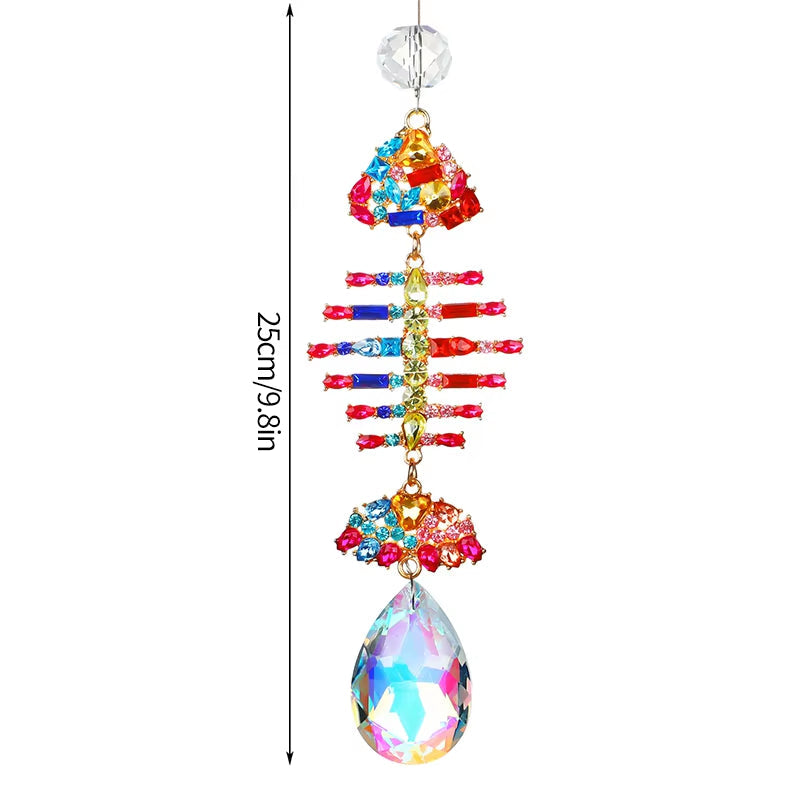 Colorful Crystal Wind Chime Suncatcher with Red and Blue Beads and Iridescent Pendant