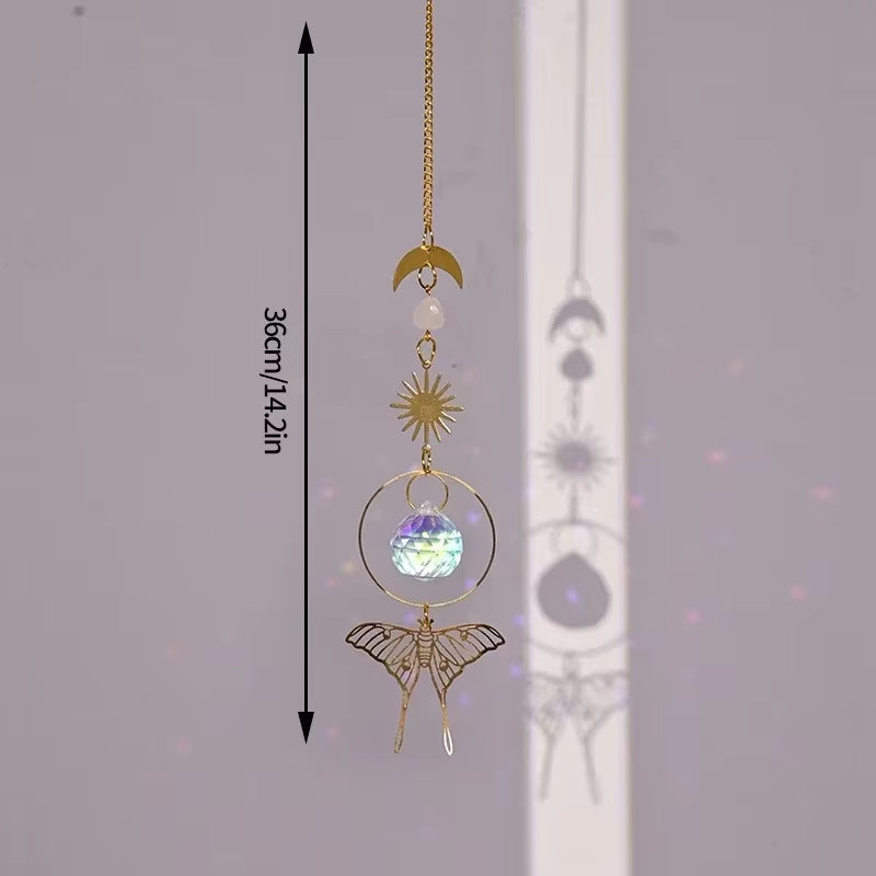 Decorative hanging pendant with crescent moon and butterfly on gold chain Crystal Wind Chimes