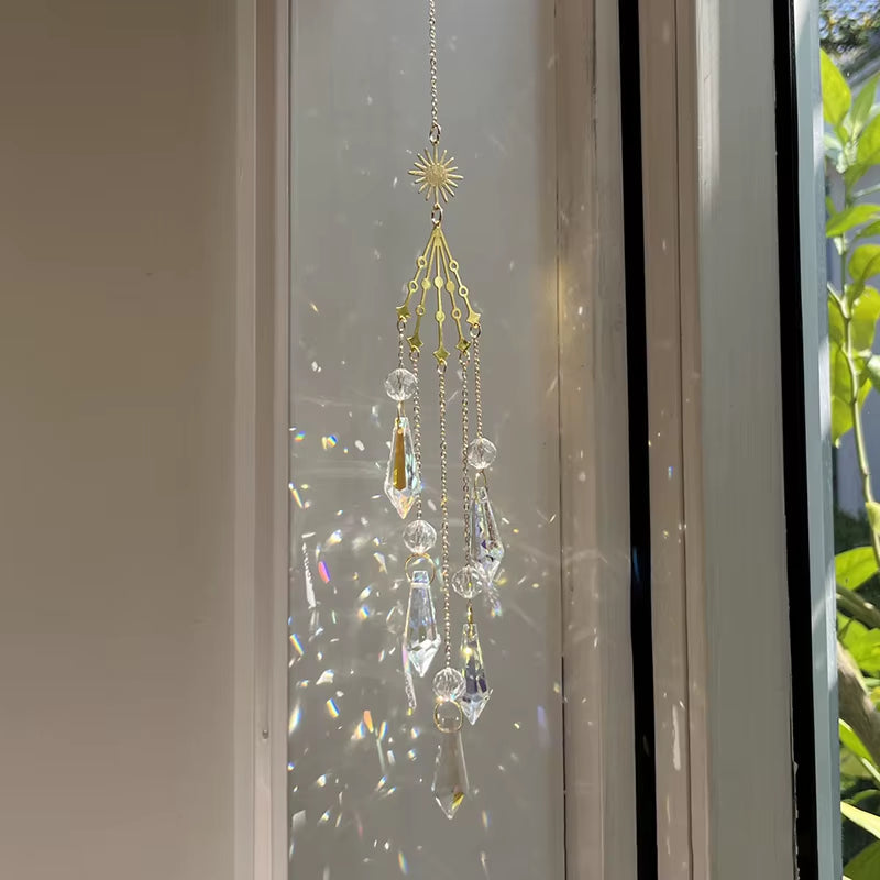 Crystal suncatcher with gold accents in Crystal Wind Chimes colorful hanging ornaments