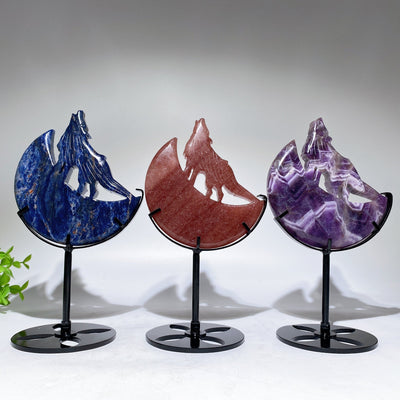 Crystal Wolf Carving on Moon Crystal Statue 4.2in