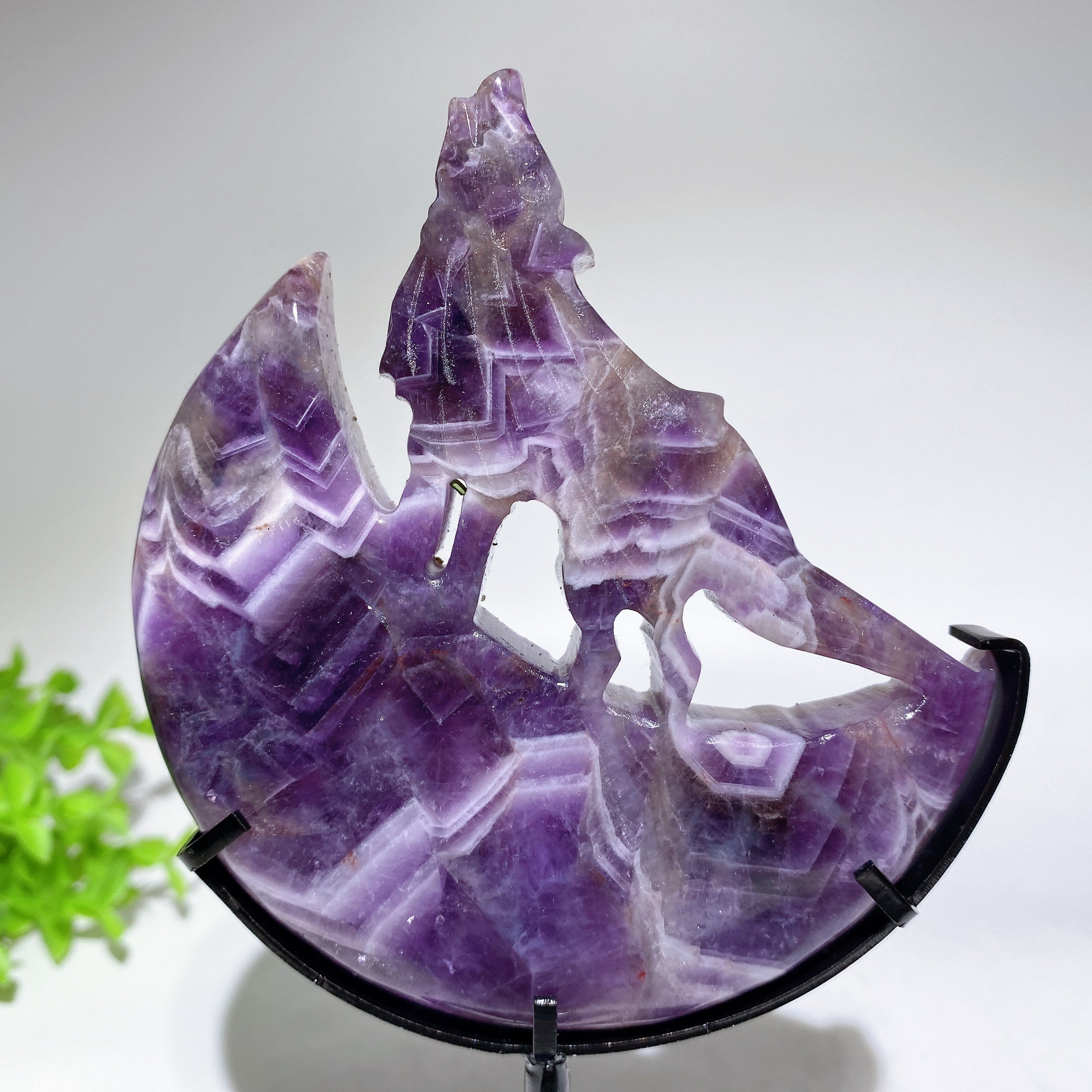 Crystal Wolf Carving on Moon Crystal Statue 4.2in