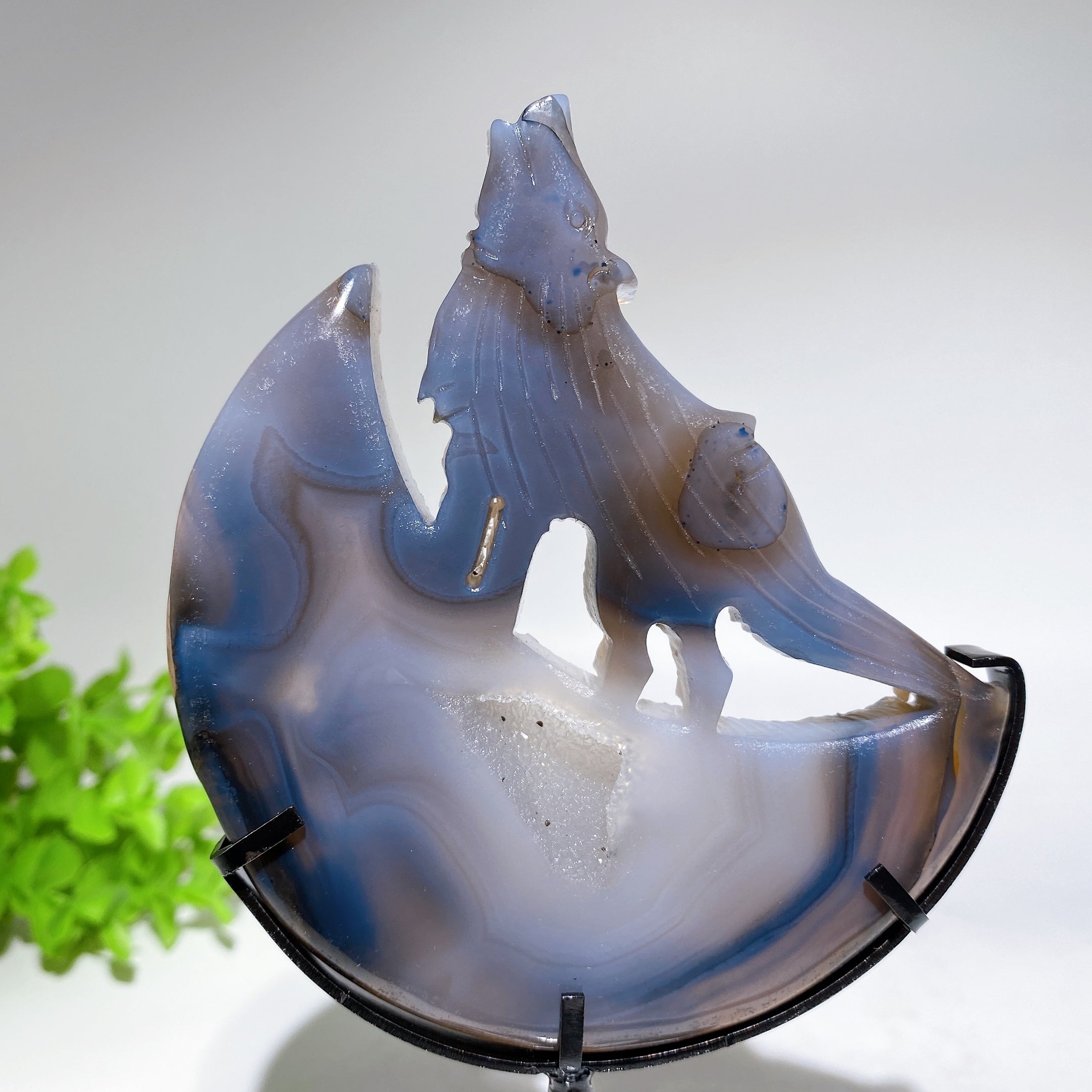 Crystal Wolf Carving on Moon Crystal Statue 4.2in