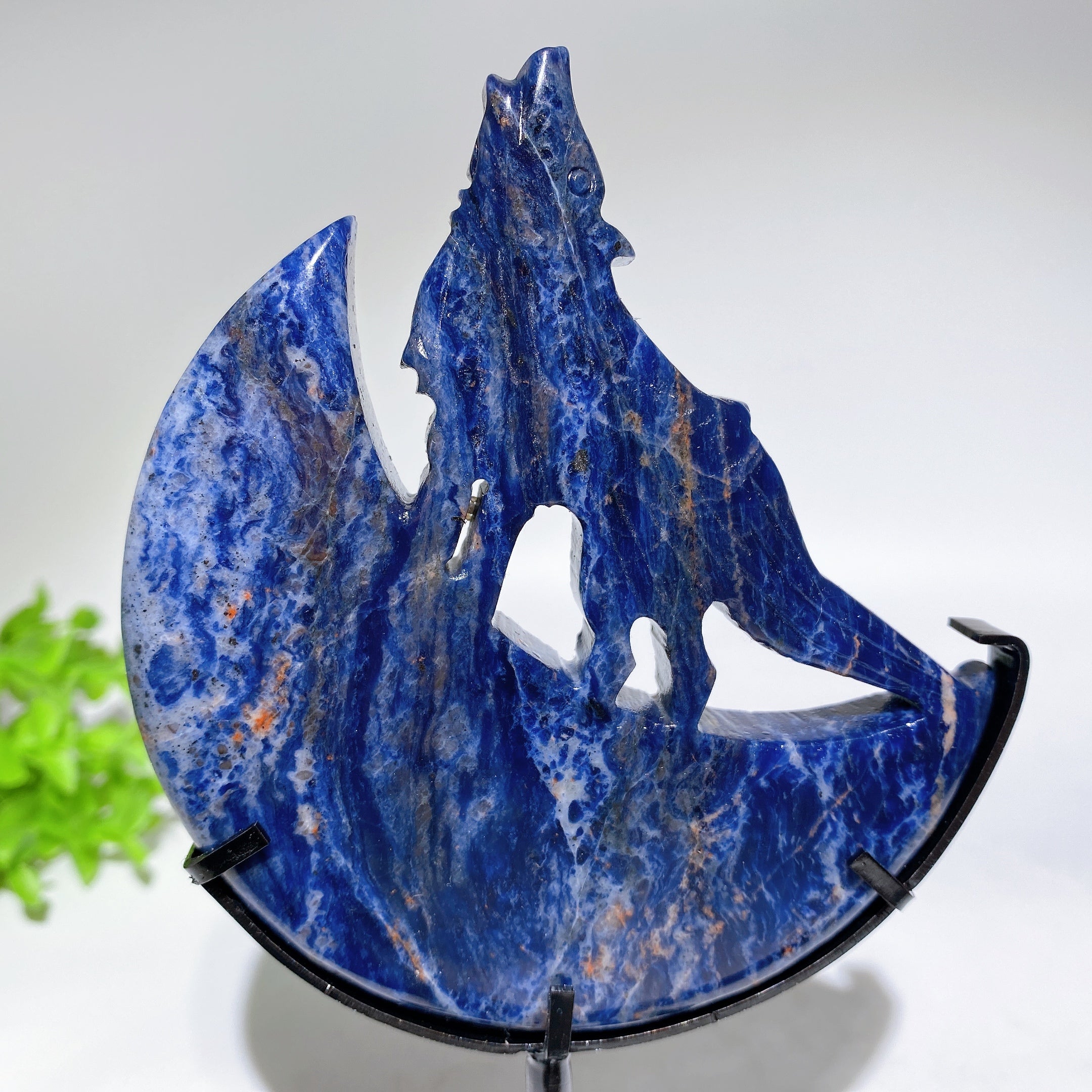 Crystal Wolf Carving on Moon Crystal Statue 4.2in