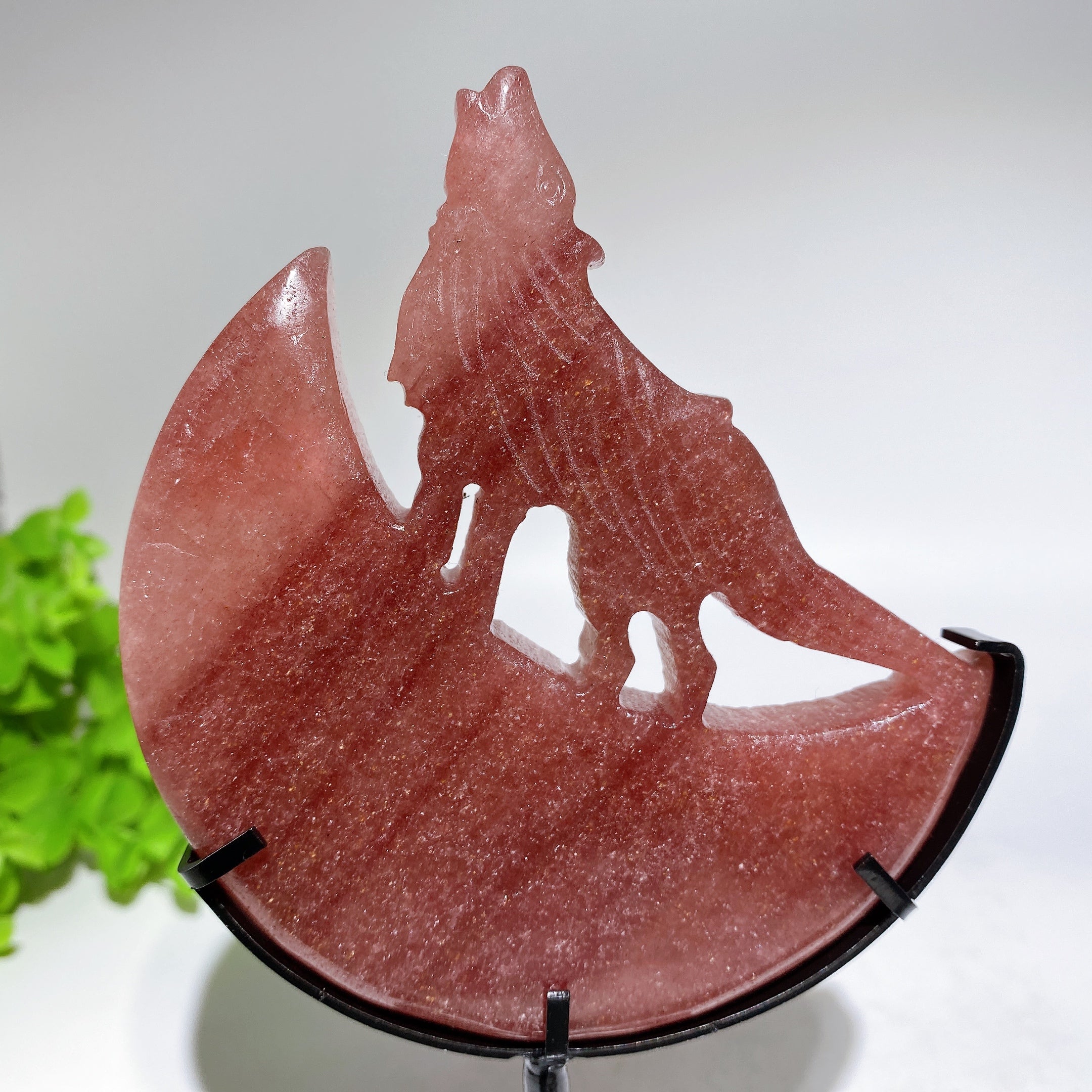 Crystal Wolf Carving on Moon Crystal Statue 4.2in