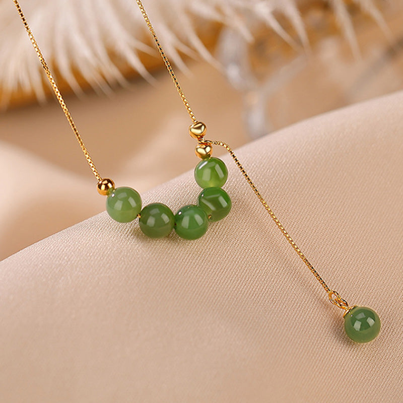 Cyan Jade 6mm Beads Healing Necklace With Sterling Silver Pendant