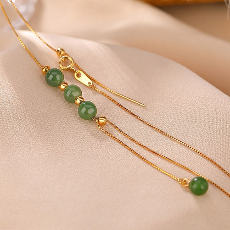 Cyan Jade 6mm Beads Healing Necklace With Sterling Silver Pendant