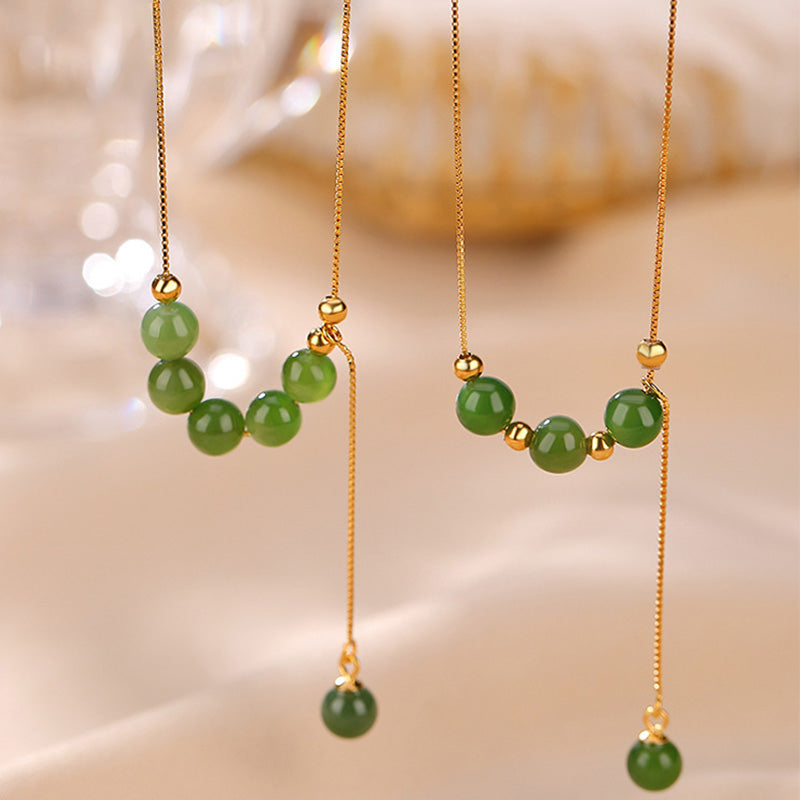 Cyan Jade 6mm Beads Healing Necklace With Sterling Silver Pendant