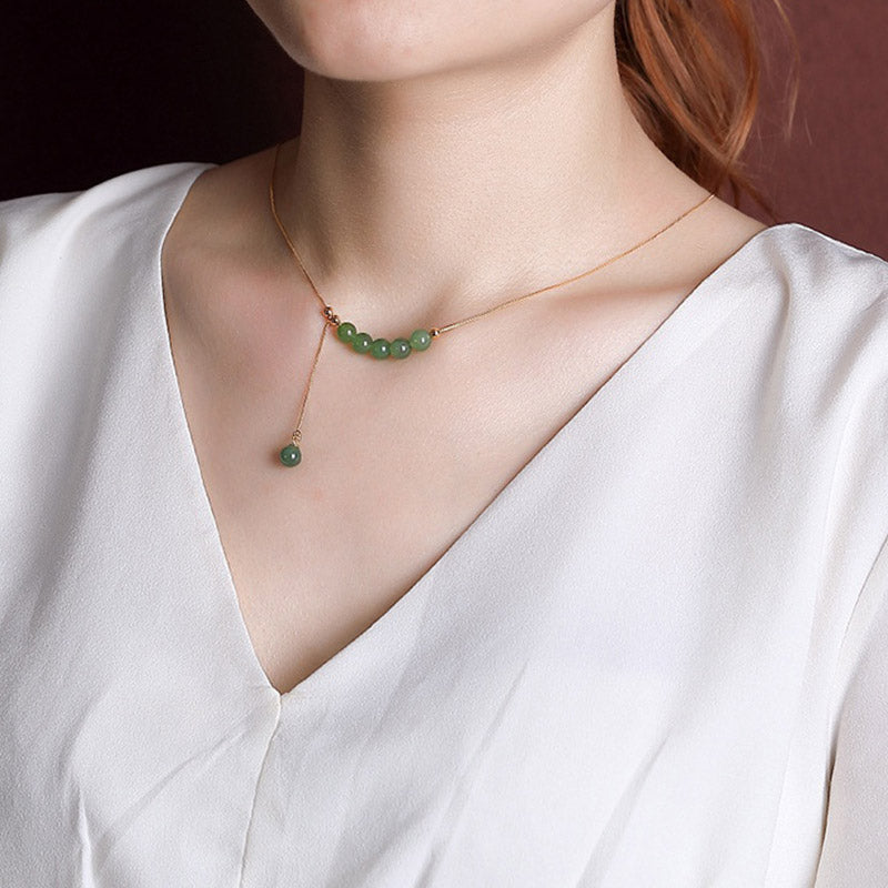 Cyan Jade 6mm Beads Healing Necklace With Sterling Silver Pendant