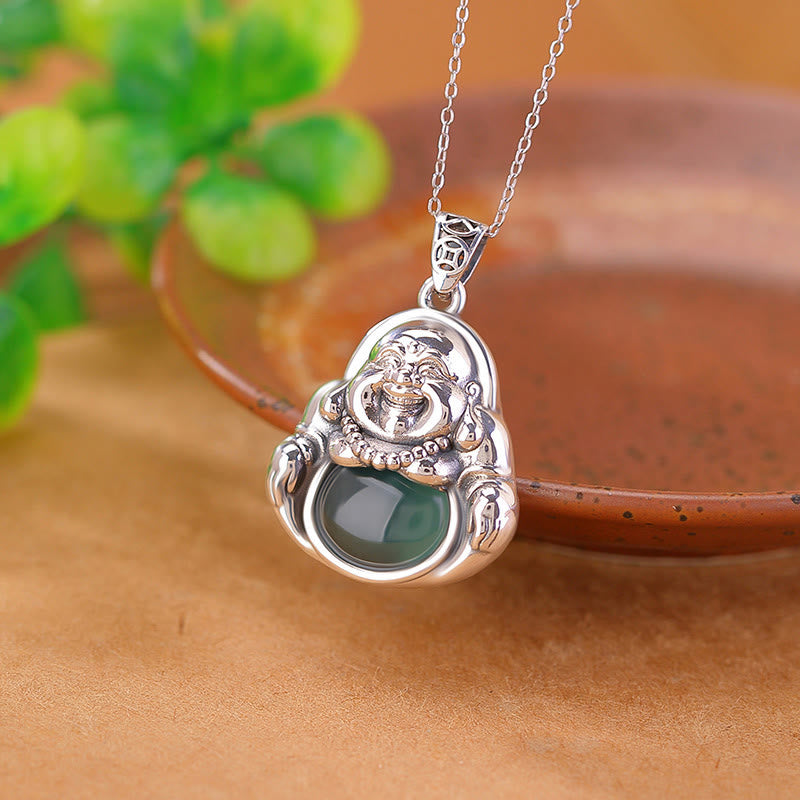 Cyan Jade Buddha Necklace for Success & Healing | 999 Silver