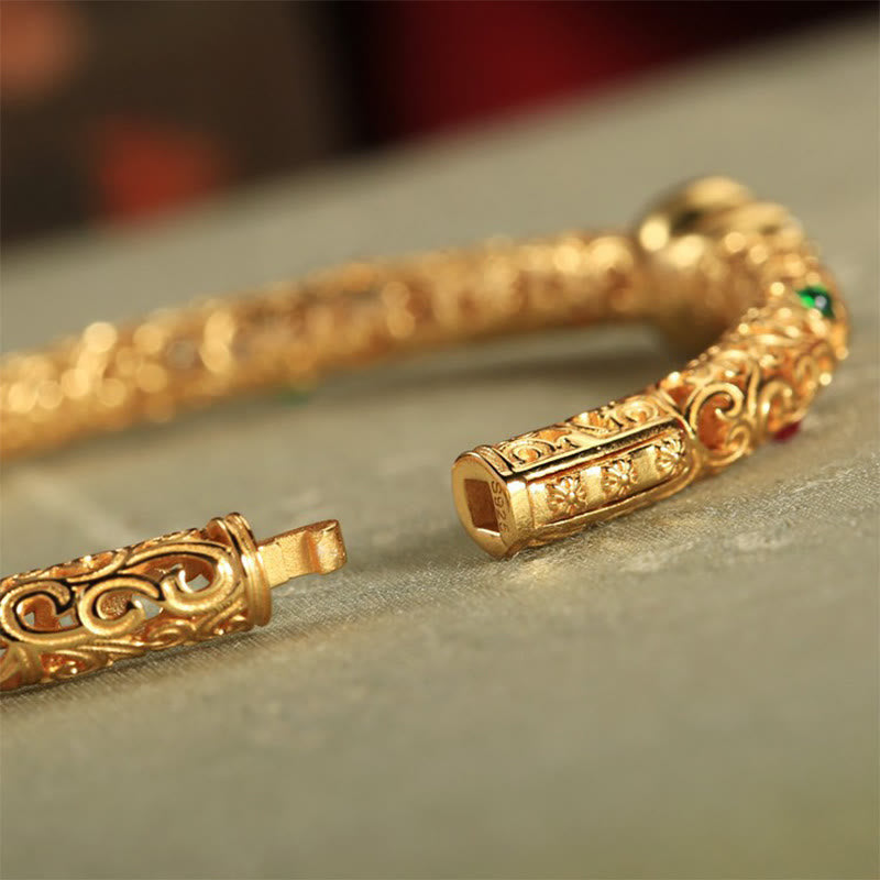 Cyan Jade Copper Plated Gold Bracelet 56mm Luck Harmony