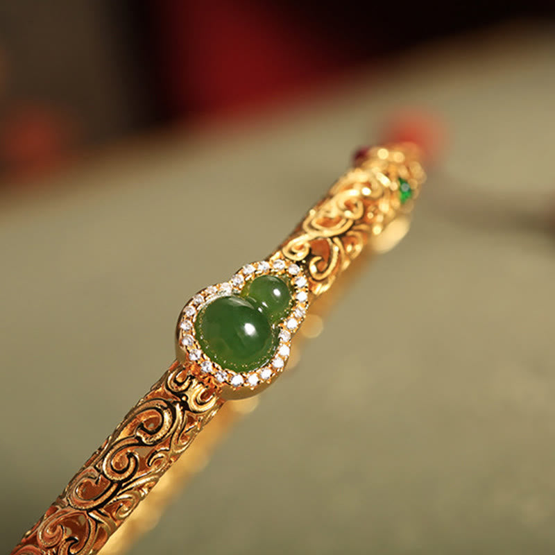 Cyan Jade Copper Plated Gold Bracelet 56mm Luck Harmony