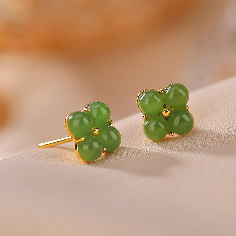 Cyan Jade Four Leaf Clover 8mm Stud Earrings for Luck & Healing