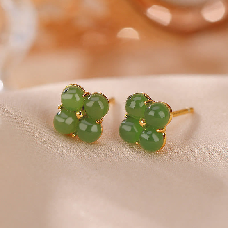 Cyan Jade Four Leaf Clover 8mm Stud Earrings for Luck & Healing