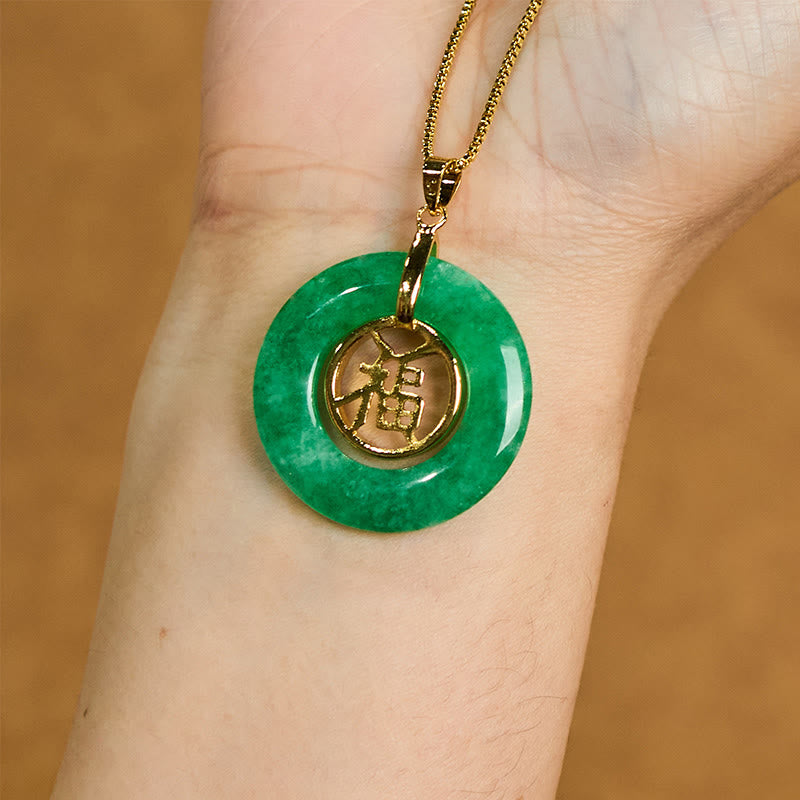 Cyan Jade Fu Peace Buckle Necklace for Healing & Luck