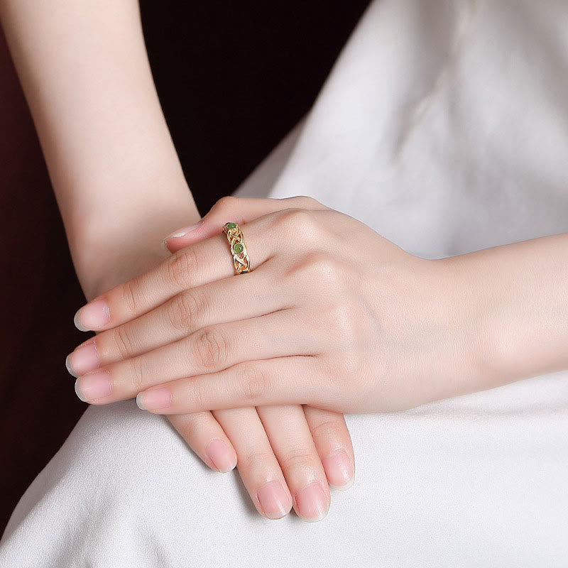 Cyan Jade Gold Plated Silver 925 Braided Success Ring