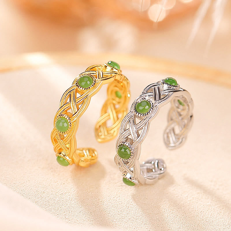 Cyan Jade Gold Plated Silver 925 Braided Success Ring