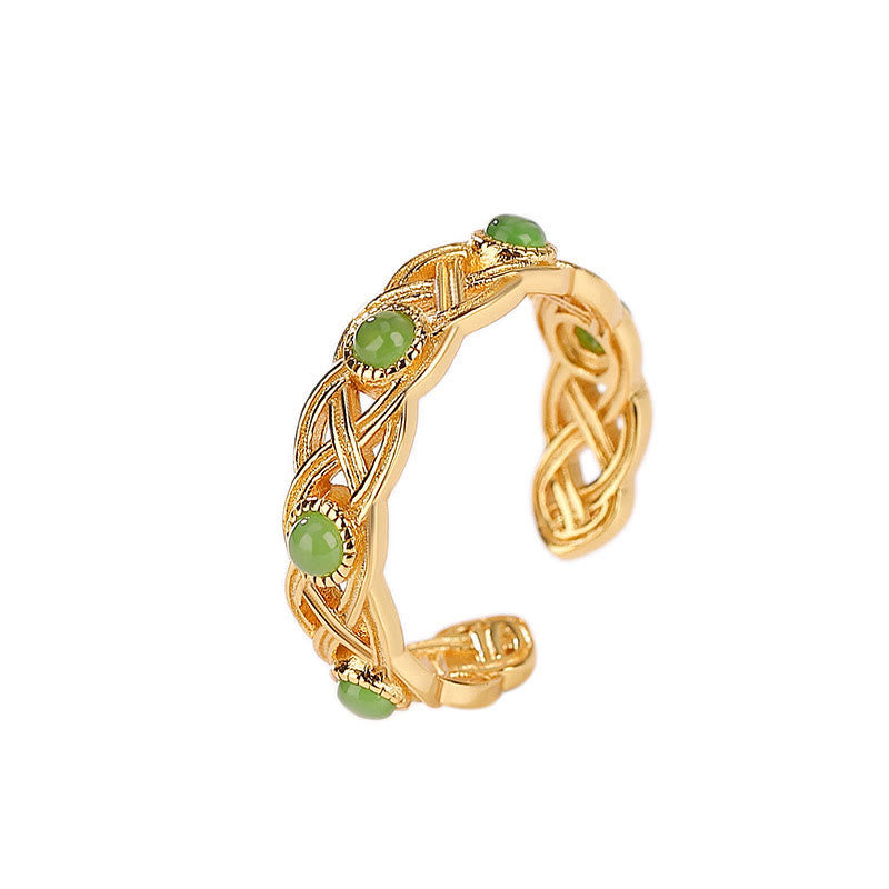 Cyan Jade Gold Plated Silver 925 Braided Success Ring