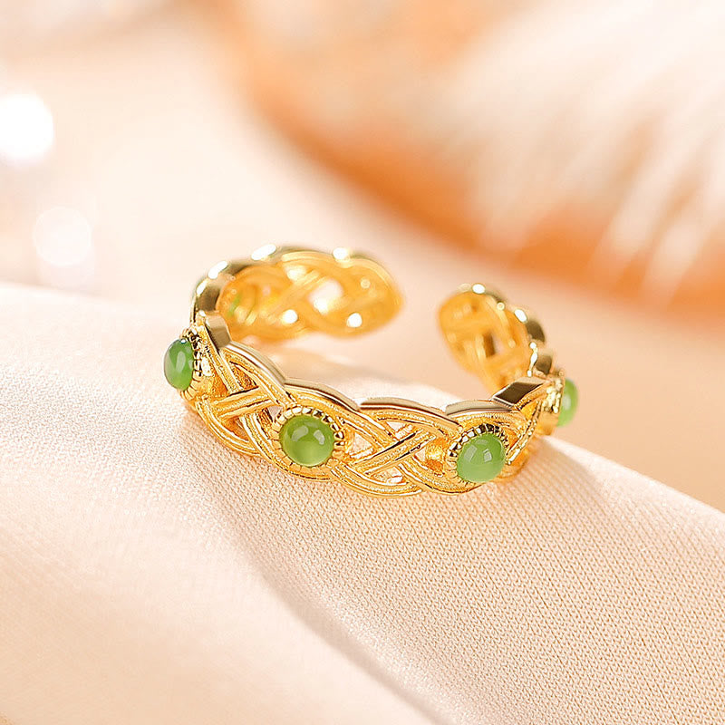 Cyan Jade Gold Plated Silver 925 Braided Success Ring