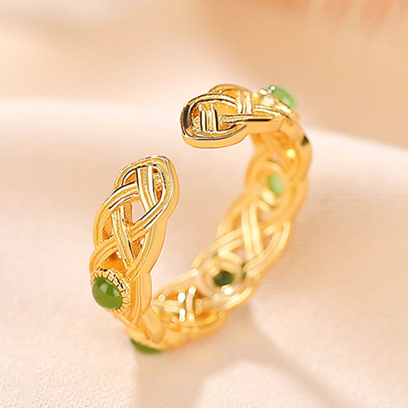 Cyan Jade Gold Plated Silver 925 Braided Success Ring