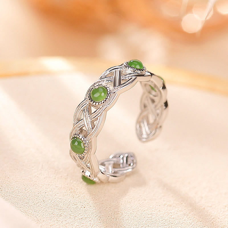Cyan Jade Gold Plated Silver 925 Braided Success Ring