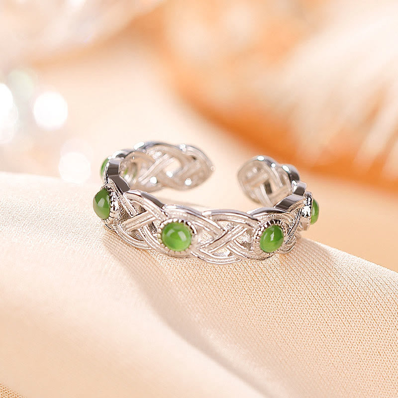 Cyan Jade Gold Plated Silver 925 Braided Success Ring