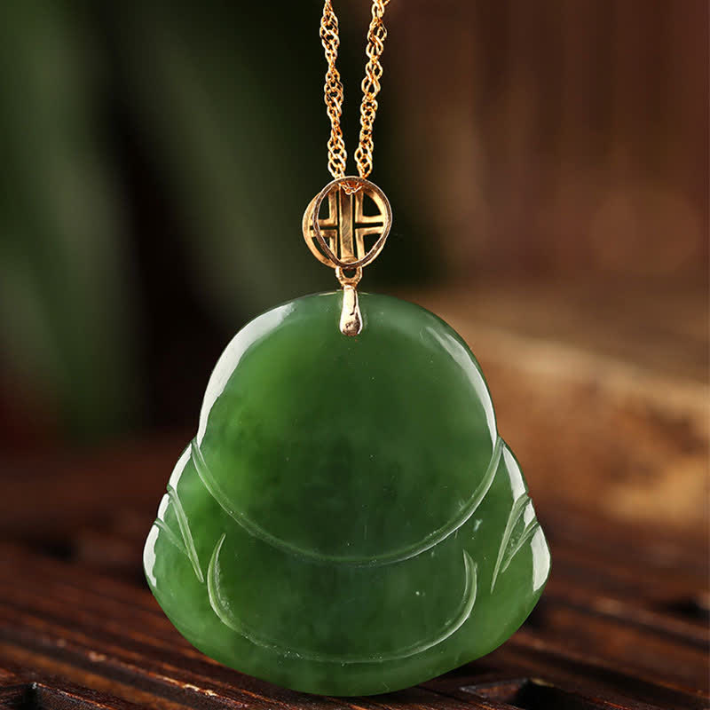 Cyan Jade Laughing Buddha Success Pendant | 925 Silver & 18K Gold