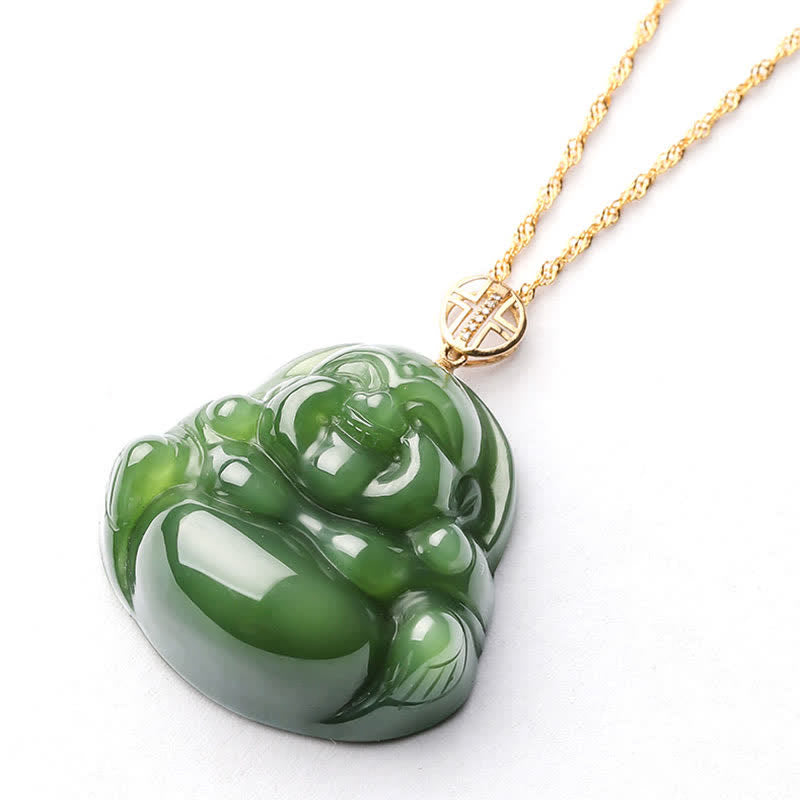 Cyan Jade Laughing Buddha Success Pendant | 925 Silver & 18K Gold