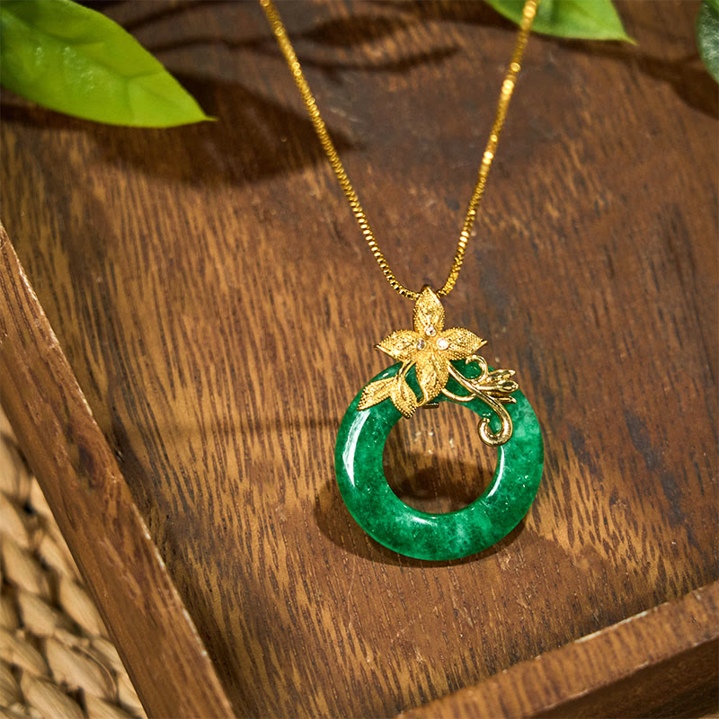 Cyan Jade Peace Buckle Healing Luck Necklace Pendant