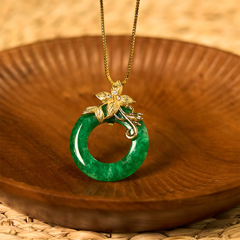 Cyan Jade Peace Buckle Healing Luck Necklace Pendant