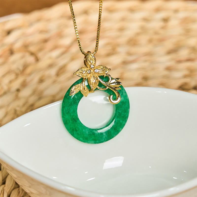 Cyan Jade Peace Buckle Healing Luck Necklace Pendant