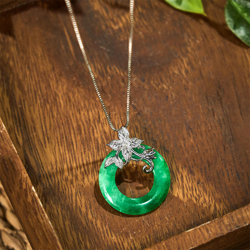 Cyan Jade Peace Buckle Healing Luck Necklace Pendant