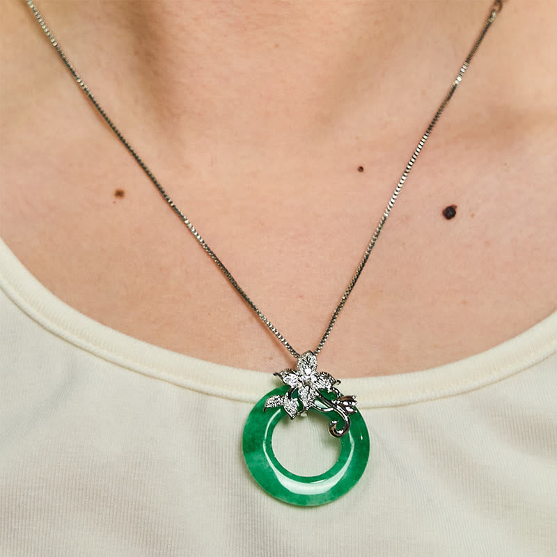 Cyan Jade Peace Buckle Healing Luck Necklace Pendant