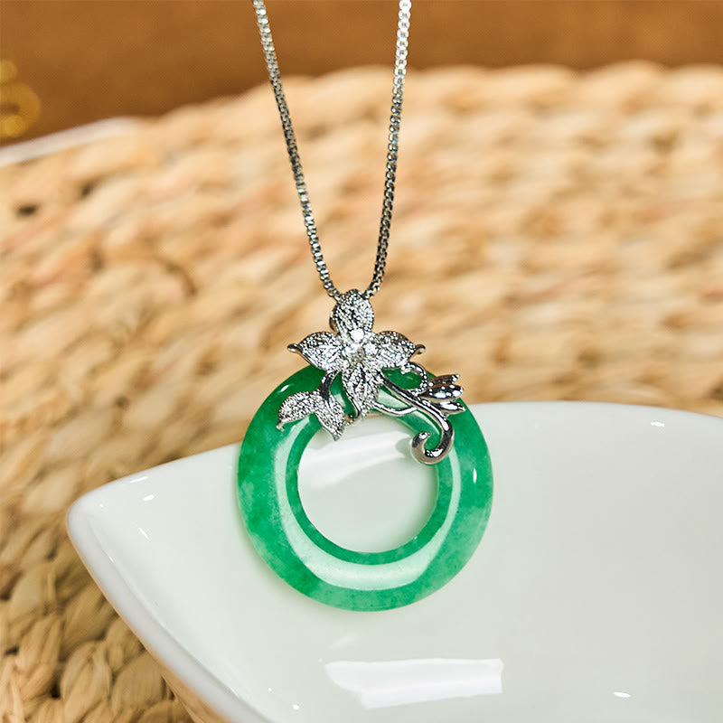 Cyan Jade Peace Buckle Healing Luck Necklace Pendant