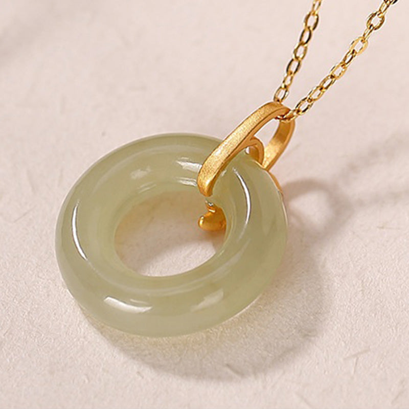 Cyan Jade Sterling Silver Peace Buckle Necklace for Harmony