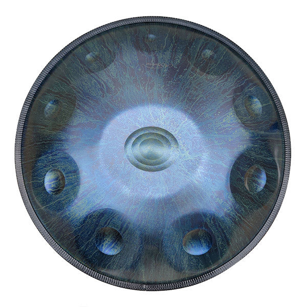 D Minor Handpan Drum in Dark Blue with 10 Notes and a Metallic Surface