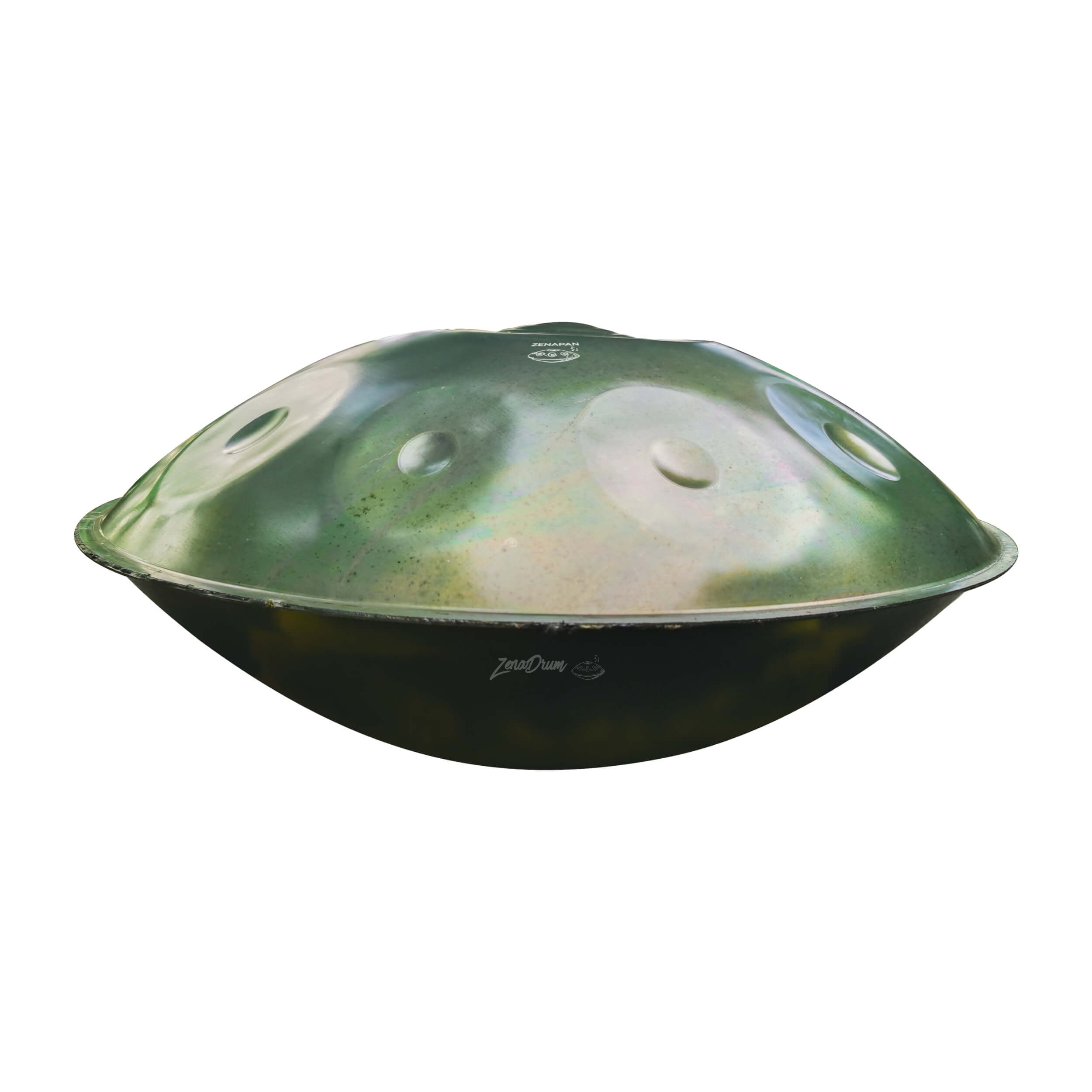 UFO-shaped green metallic D Minor Handpan Drum with 9-14 notes for sale