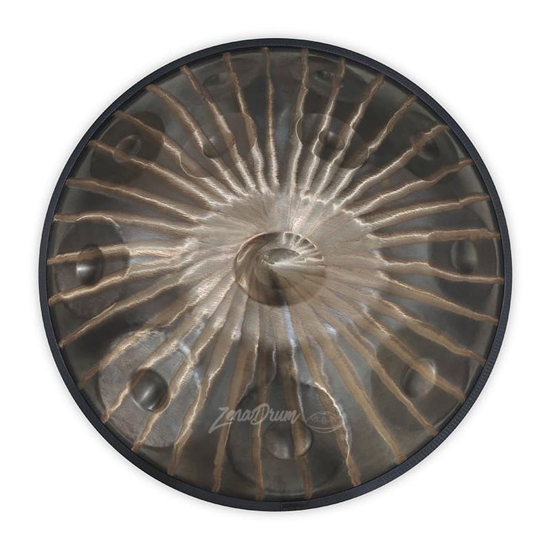 Metallic D Minor Kurd Handpan Drum with sunburst pattern for sale