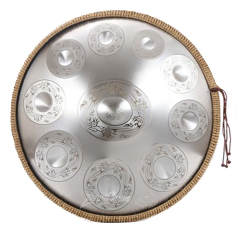 Circular D Minor Kurd Handpan Drum with 9 tone fields and decorative etchings