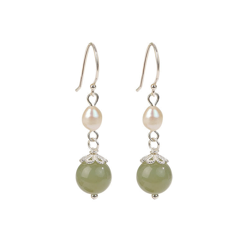 925 Sterling Silver Pearl Jade Wisdom Earrings