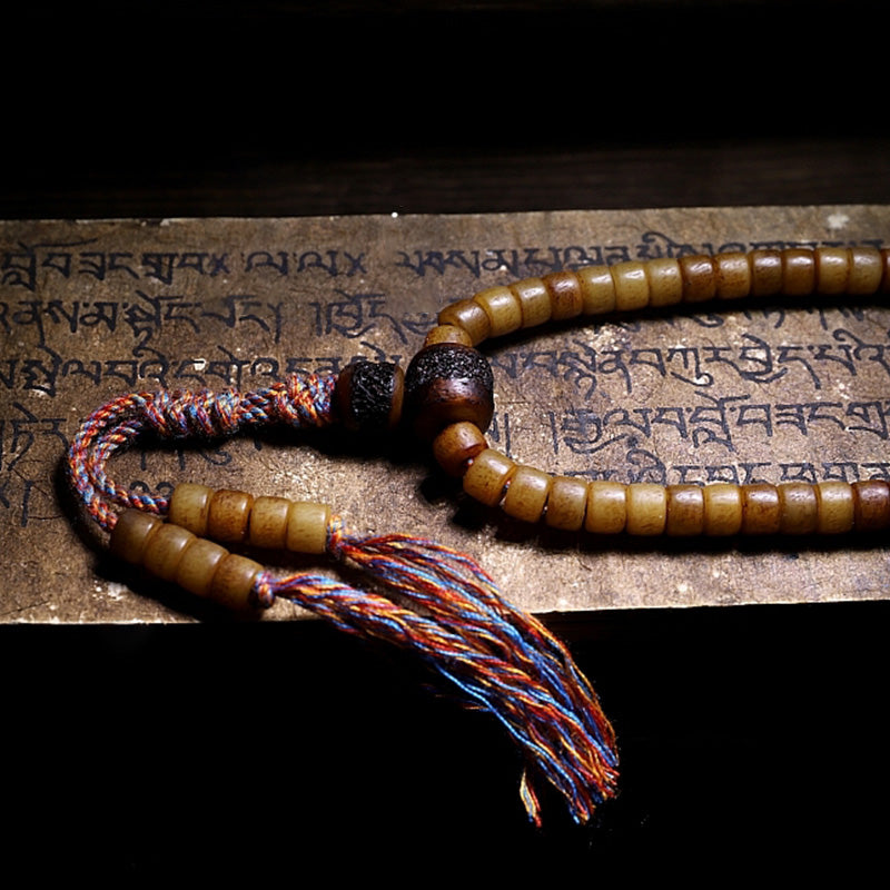 Yak Bone Amber 108 Bead Mala Bracelet for Balance