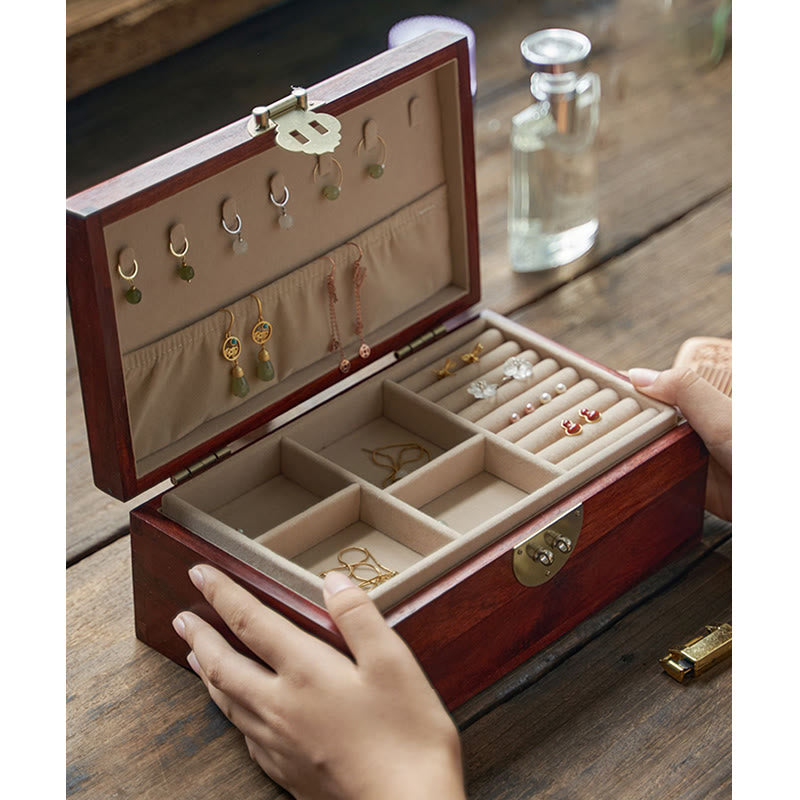 Antique Red Sandalwood Rosewood Handmade Jewelry Storage Box