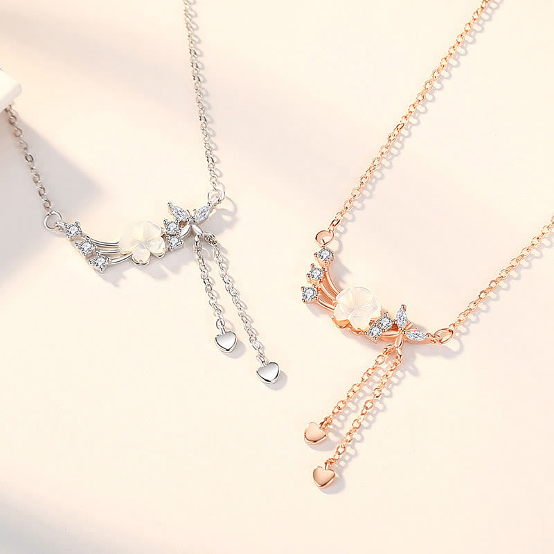 925 Sterling Silver Flower Butterfly Love Necklace Set