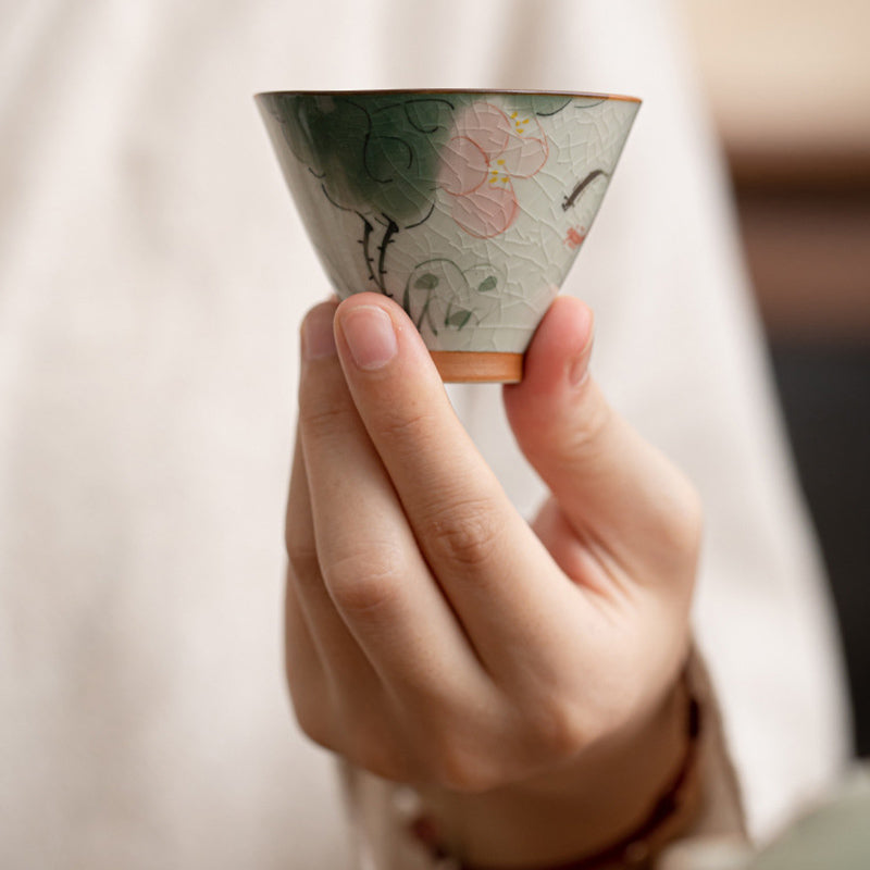 50ml Ceramic Teacup with Koi Fish Lotus Design for Meditation