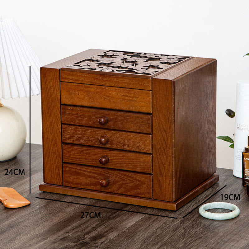 Large Vintage Wooden Jewelry Box with Mirror | Healing Sounds